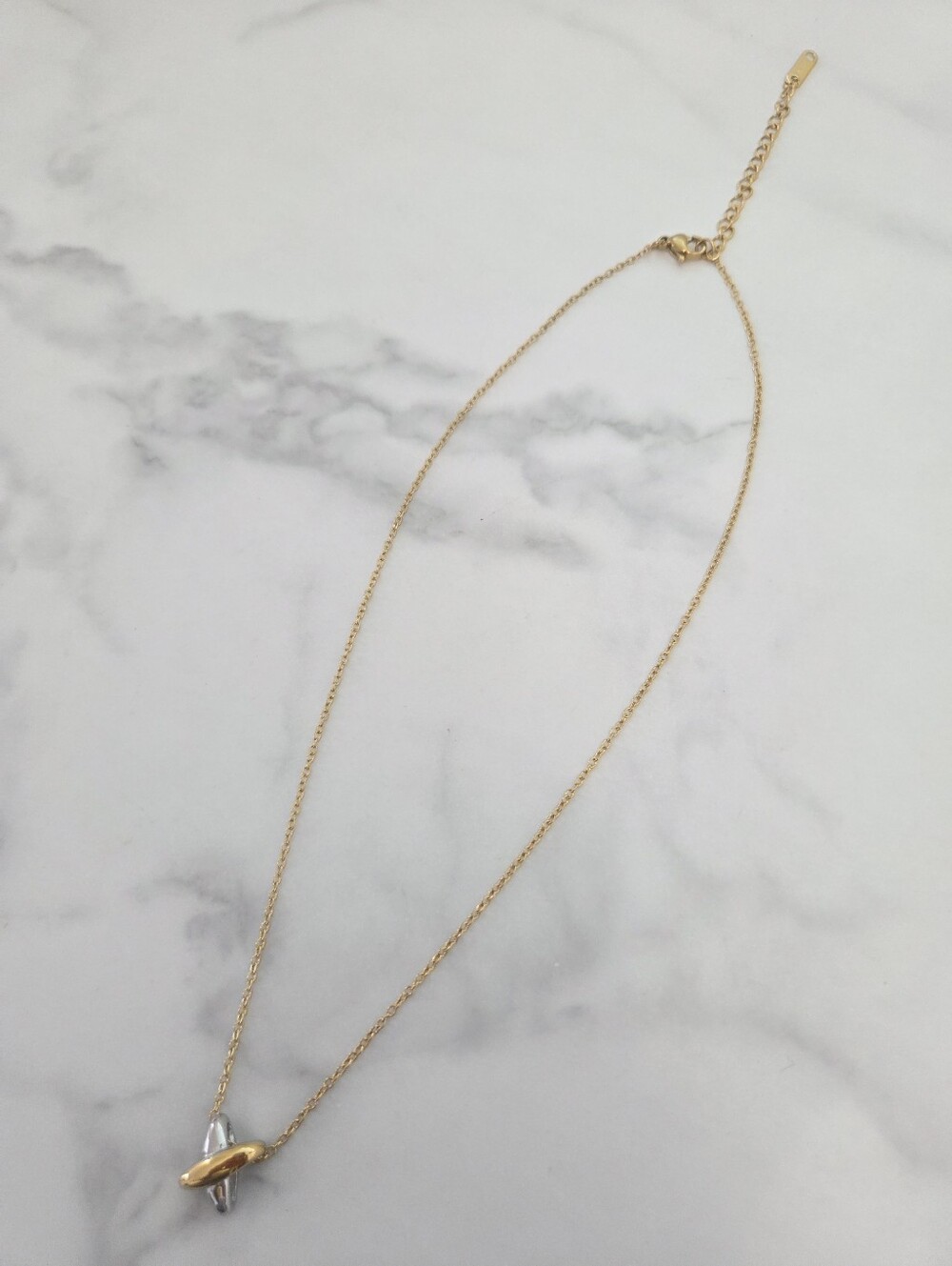 Two Tone Gold & Silver Pendant Necklace Minimalist Jewelry - Picture 5 of 16